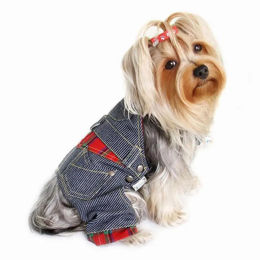 Adorable Stripy Denim Overall BearwoodEssentials-Elevated Pet Feeders