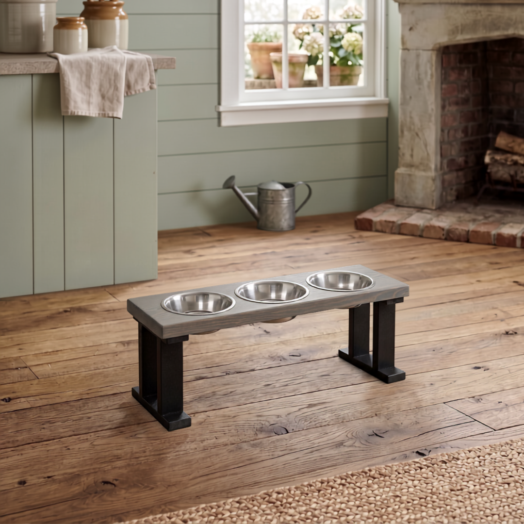 3 Bowl Elevated Regular Feeder - New Design - Black Base BearwoodEssentials-Elevated Pet Feeders