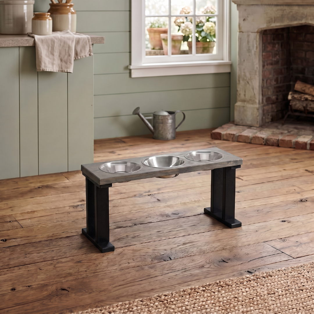 3 Bowl Elevated Regular Feeder - New Design - Black Base BearwoodEssentials-Elevated Pet Feeders
