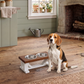 2 Bowl Elevated Dog Stand, Best Raised Dog Feeder with Stained Top - White Base BearwoodEssentials-Elevated Pet Feeders