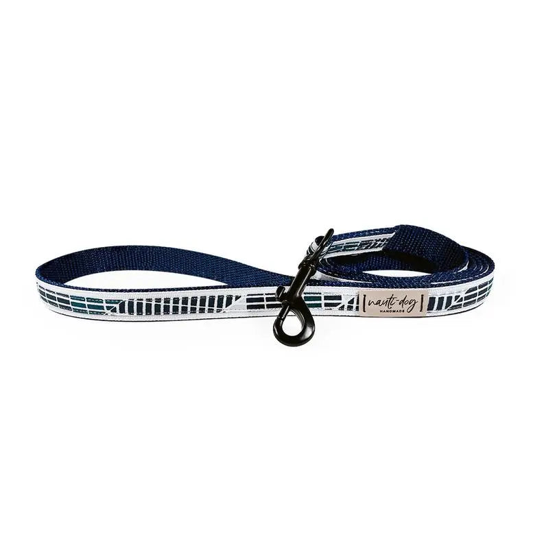 Cabana Mod Geometric Teal & Navy Ribbon Dog Leash BearwoodEssentials-Elevated Pet Feeders