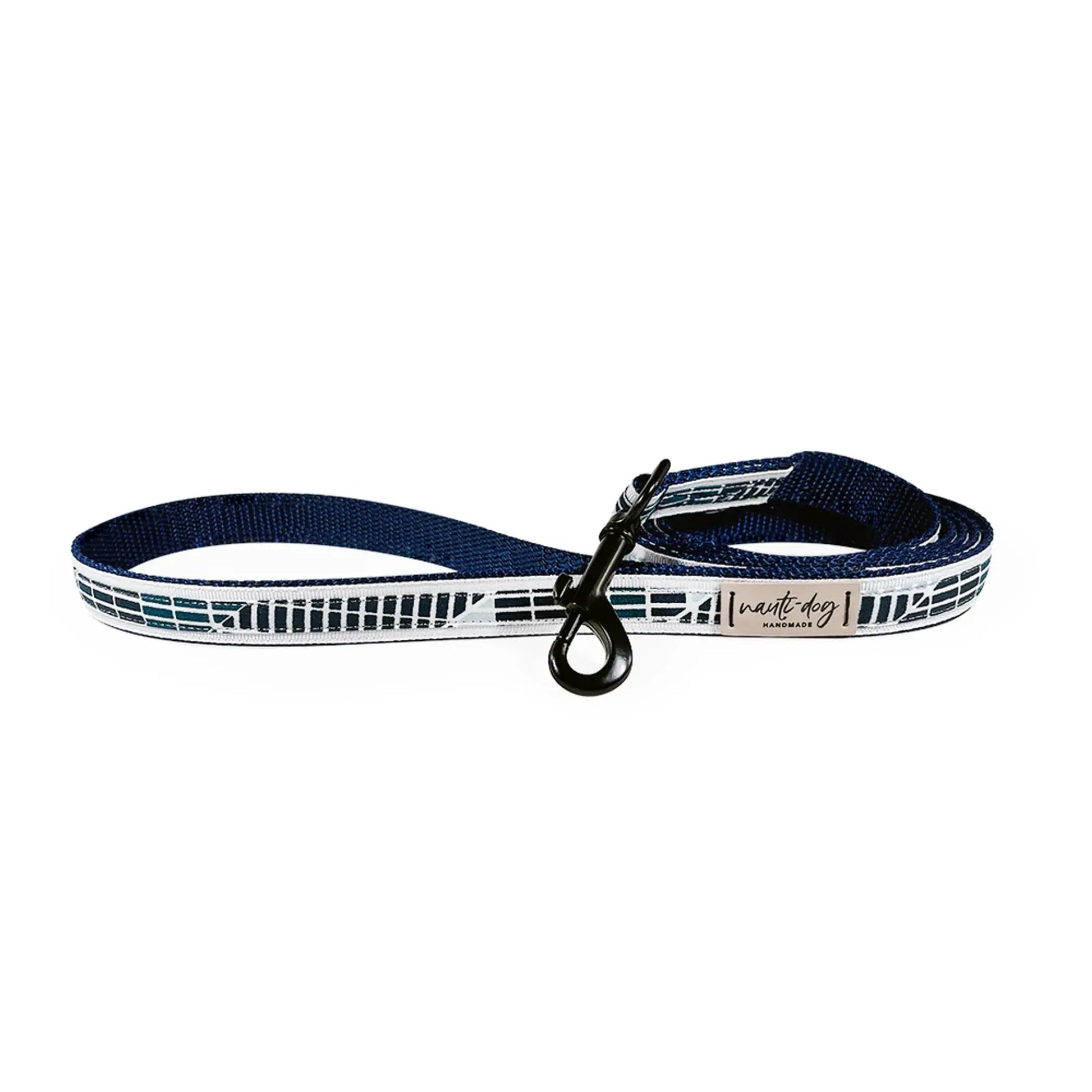 Cabana Mod Geometric Teal & Navy Ribbon Dog Leash Nauti-dog Handmade