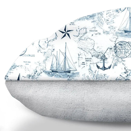 Carta Marina Light Vintage Nautical Toile Dog Cushion BearwoodEssentials-Elevated Pet Feeders