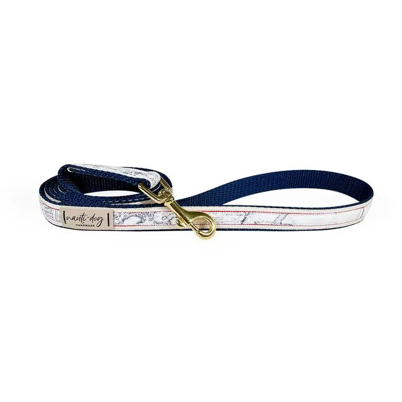 Carta Marina Light Vintage Nautical Toile Ribbon Dog Leash BearwoodEssentials-Elevated Pet Feeders