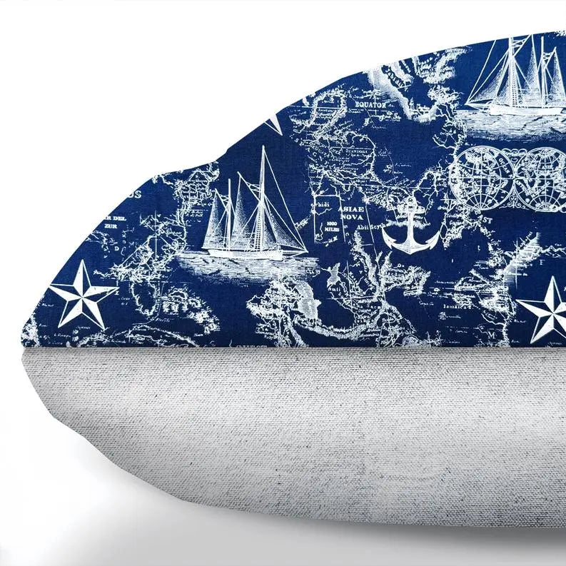 Carta Marina Navy Vintage Nautical Toile Duvet-style Dog Bed BearwoodEssentials-Elevated Pet Feeders