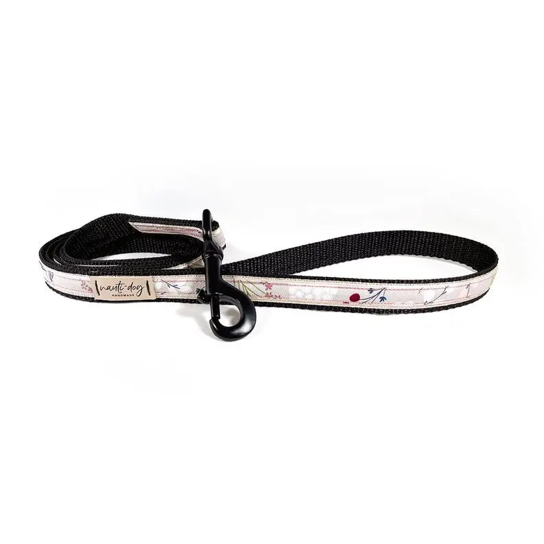 Elderberry Silver Fall Mod Floral Ribbon Dog Leash BearwoodEssentials-Elevated Pet Feeders