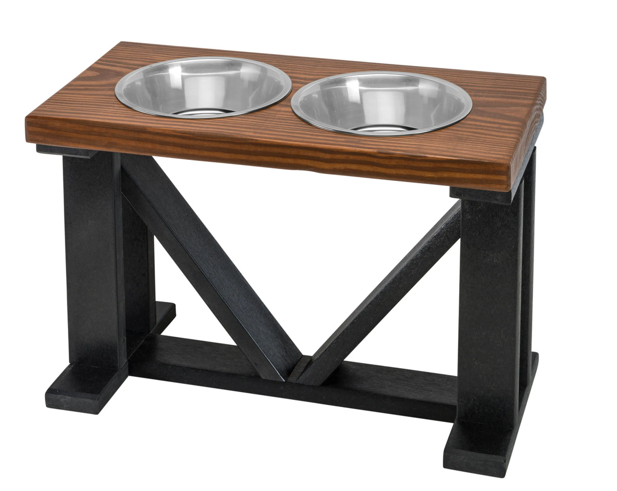 Wooden Raised dog Feeder with 2 Stainless Steel Bowl - Dog bowl stand