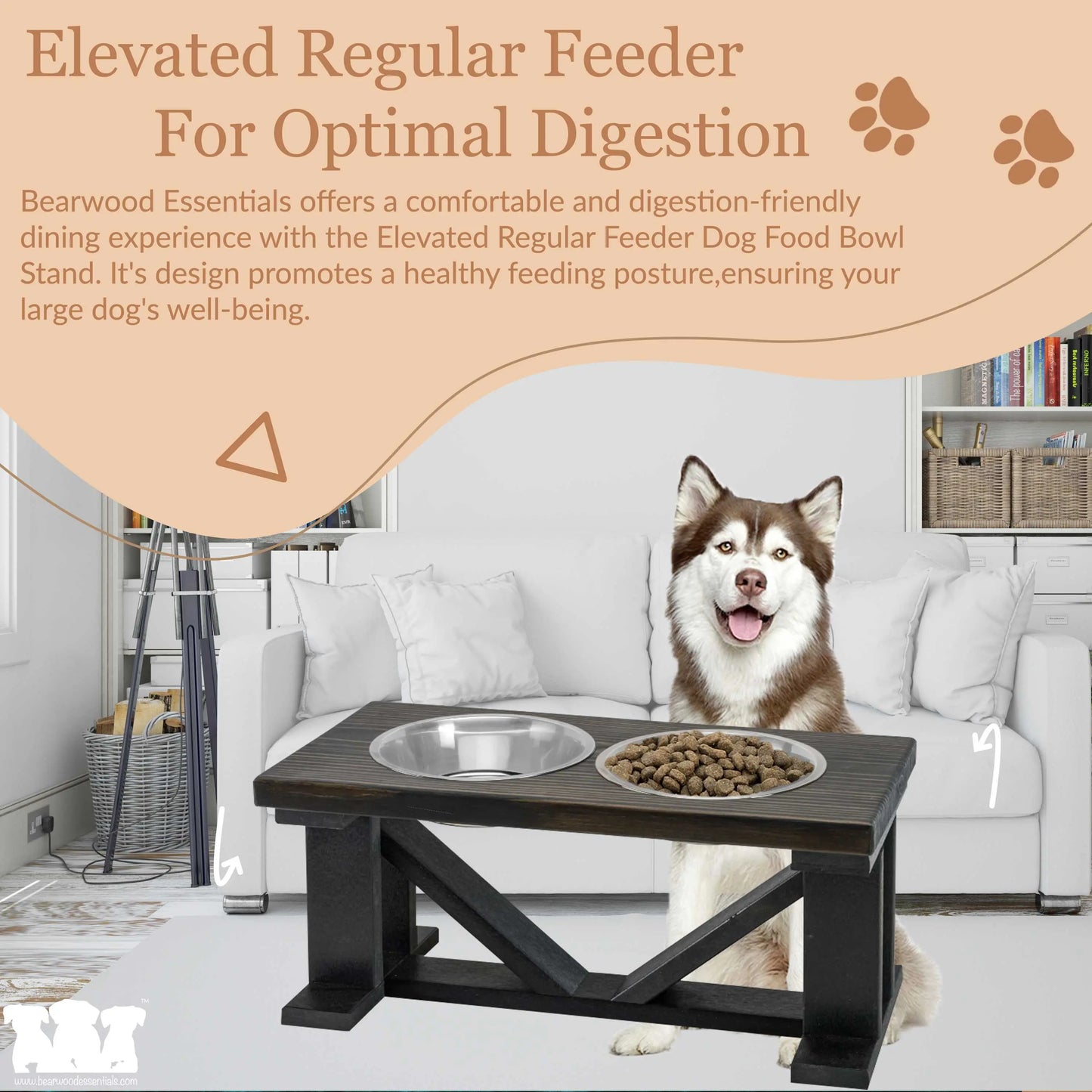 Elevated Dog Bowl, 2 Bowl Classic Farmhouse, Black Bases, With Slow Feed Option BearwoodEssentials-Elevated Pet Feeders