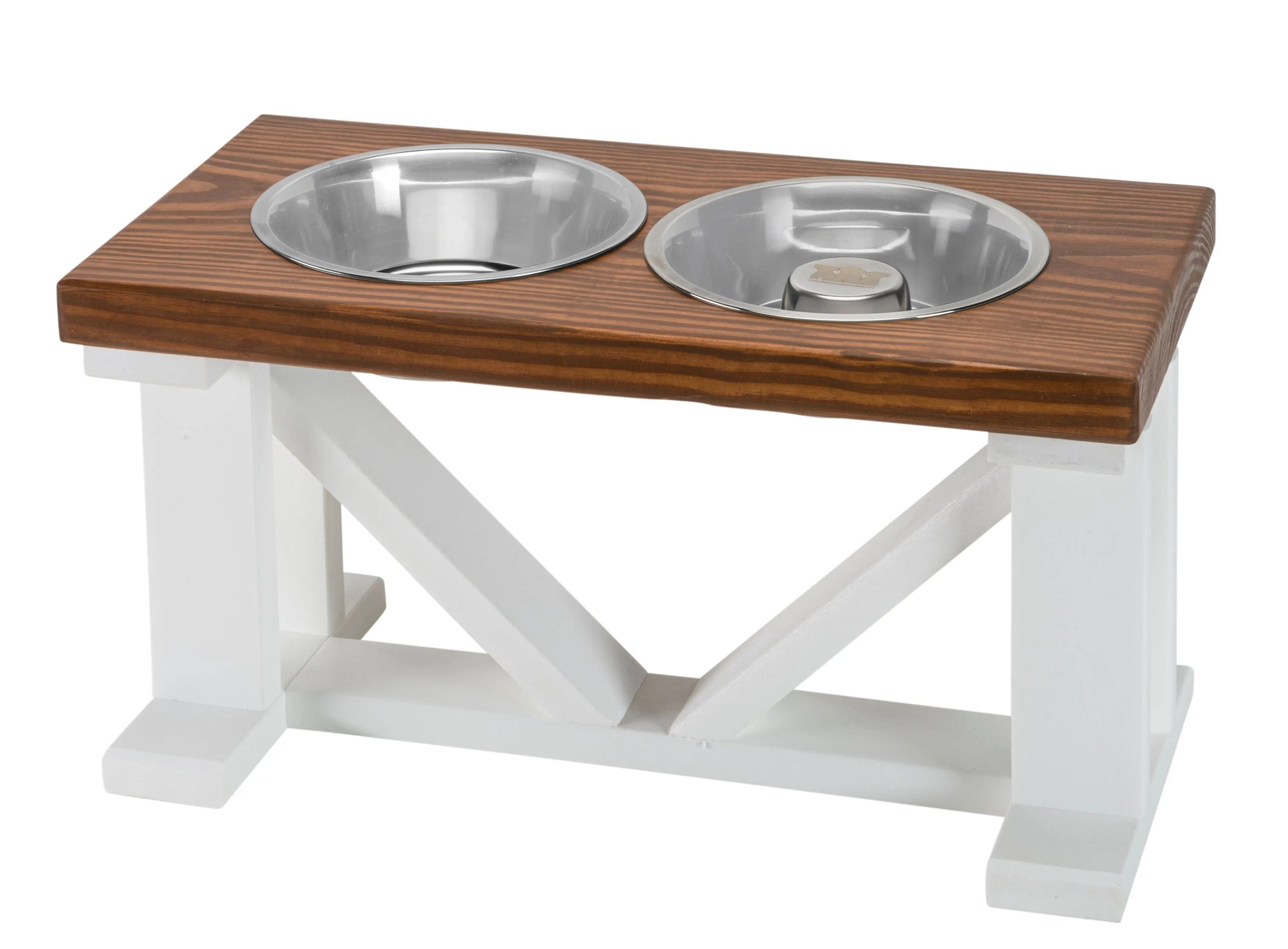Two bowl Elevated raised dog feeder with stained sealer-Dog Food bowls –  BearwoodEssentials-Elevated Pet Feeders