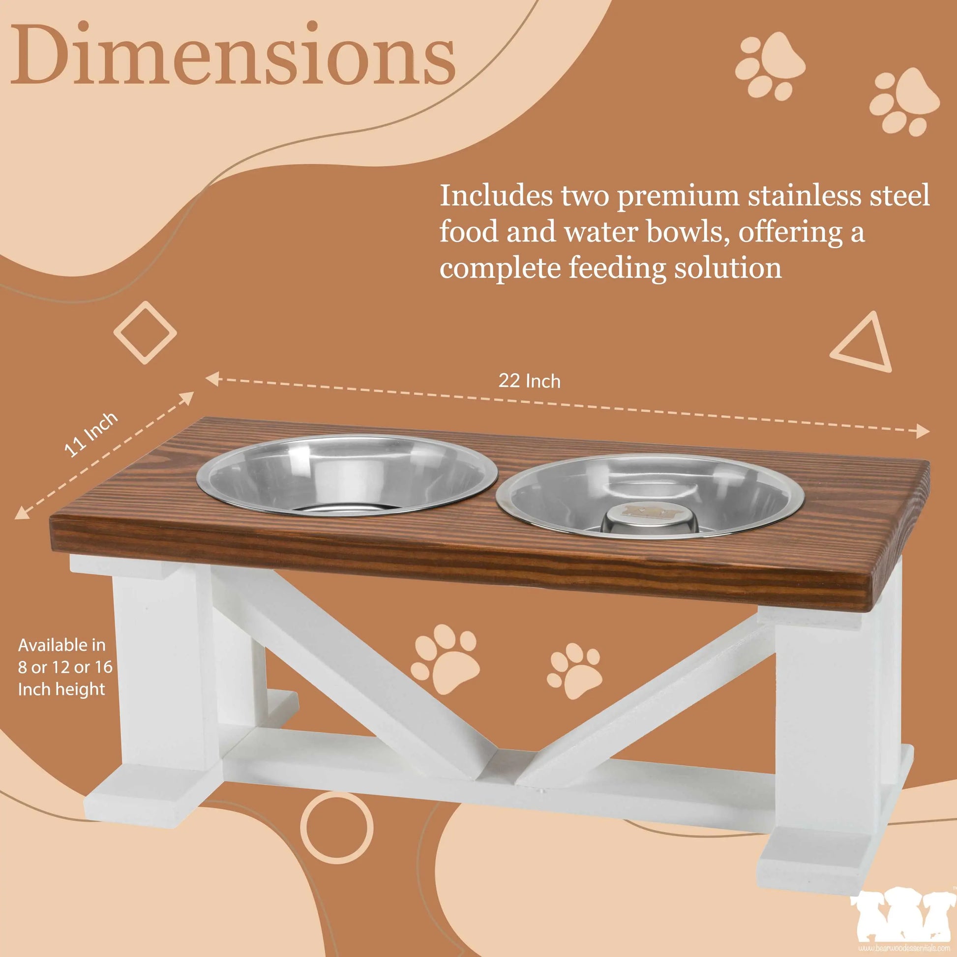 Elevated Dog Bowl, Classic Farmhouse, With Slow Feeder Option, White Base BearwoodEssentials-Elevated Pet Feeders