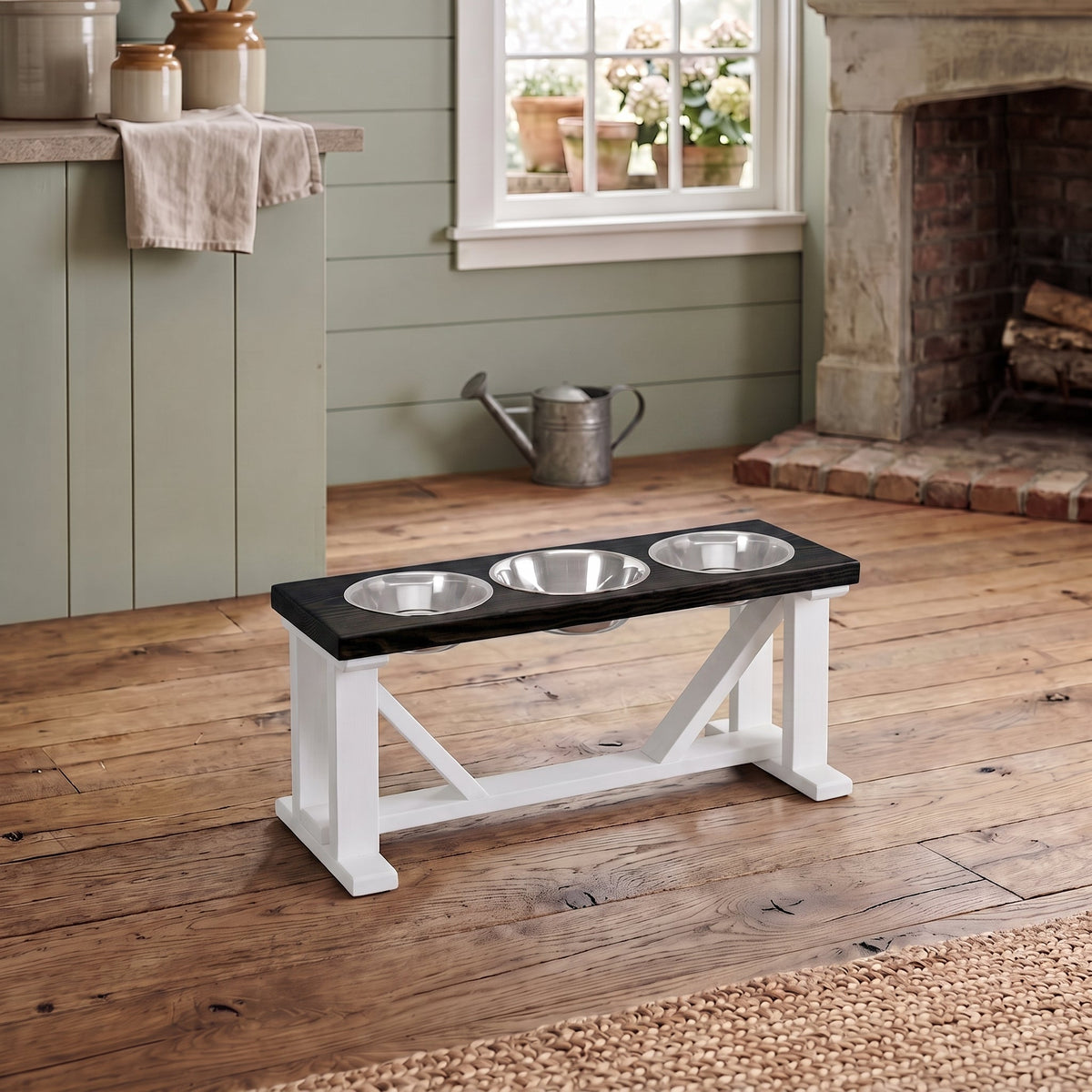 3 Bowl Dog Feeder and Stand Best Triple Diner Feeder For Your Pet - White Base BearwoodEssentials-Elevated Pet Feeders