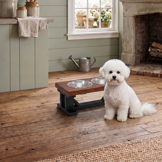 Elevated Dog Bowl, 2 Bowl Classic Farmhouse, Black Bases BearwoodEssentials-Elevated Pet Feeders