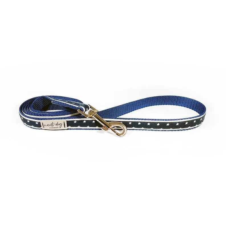 Independence Patriotic American Star Navy Ribbon Dog Leash BearwoodEssentials-Elevated Pet Feeders