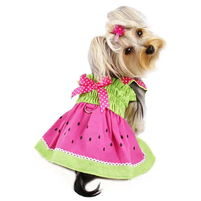 Juicy Watermelon Sundress with Large D-ring BearwoodEssentials-Elevated Pet Feeders