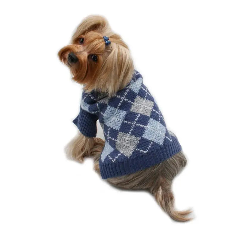 Argyle Turtleneck Sweater in Navy/Grey/Light Blue BearwoodEssentials-Elevated Pet Feeders