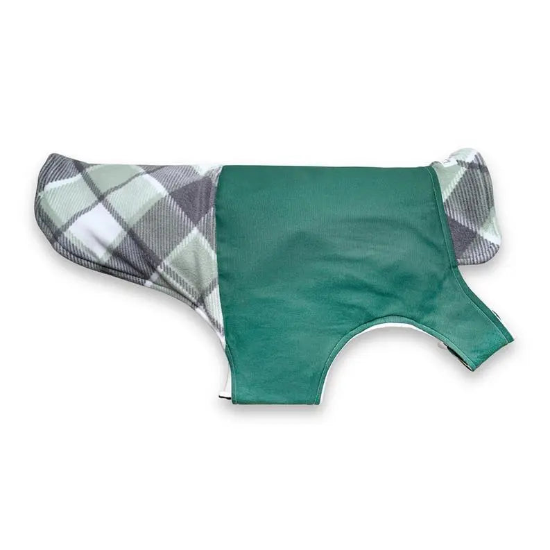 Luther Hunter Green Plaid Winter Fleece Dog Coat BearwoodEssentials-Elevated Pet Feeders