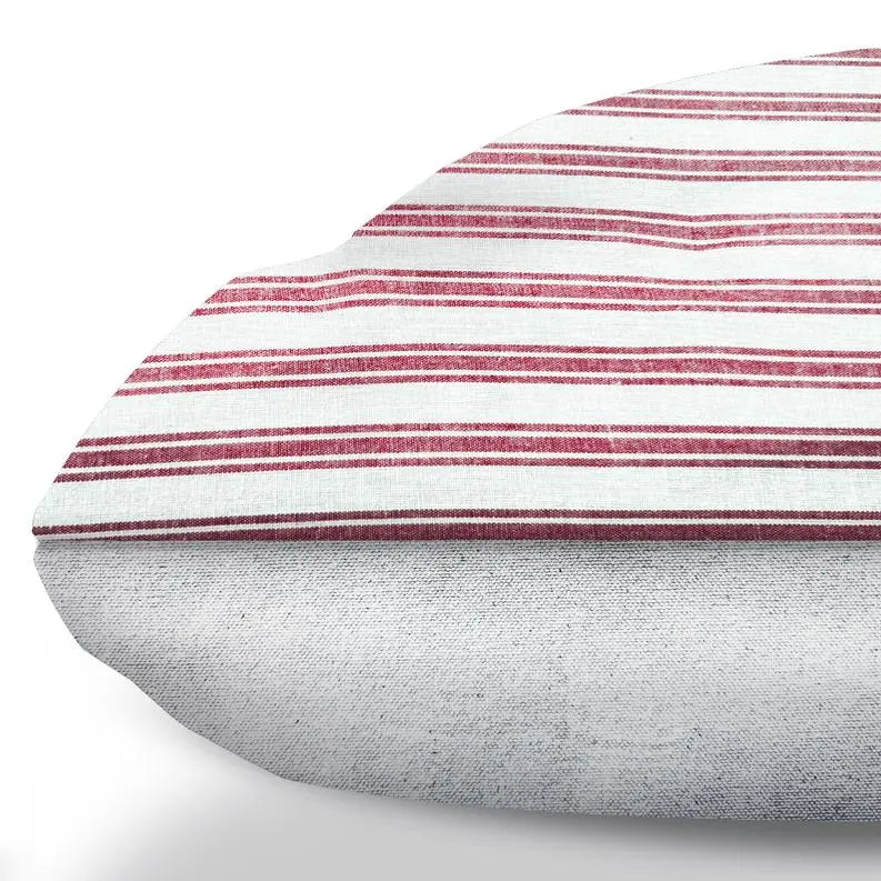 Marblehead Light Red Ticking Stripe Farmhouse Duvet Style Dog Bed BearwoodEssentials-Elevated Pet Feeders