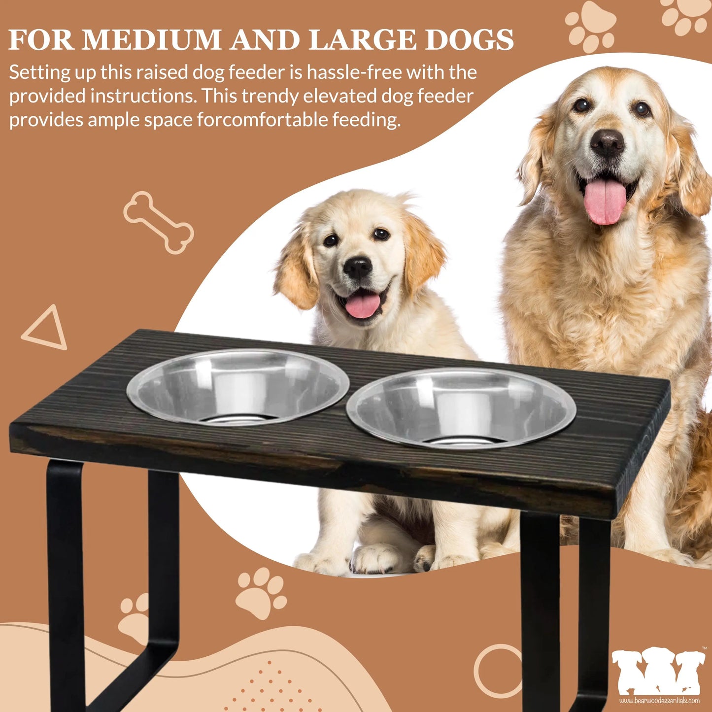 Metal dog bowl feeder. Handmade in two sizes to fit medium or large size dog. BearwoodEssentials-Elevated Pet Feeders