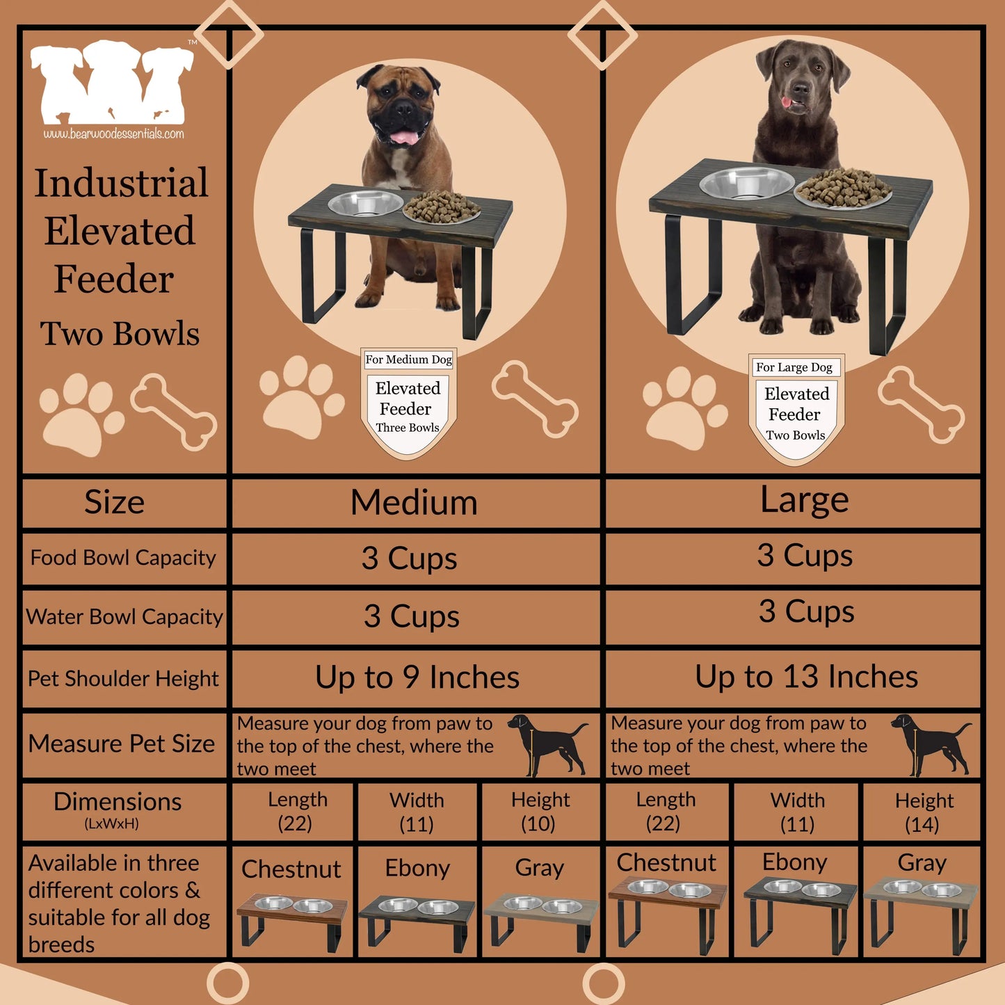 Metal dog bowl feeder. Handmade in two sizes to fit medium or large size dog. BearwoodEssentials-Elevated Pet Feeders