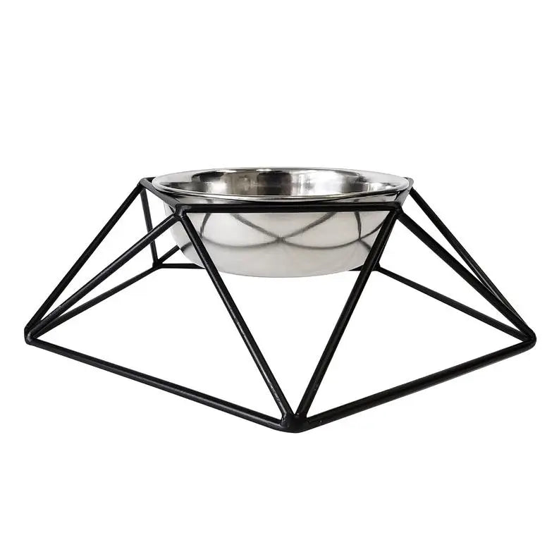 Modern Geo Black Elevated Single Dog Feeder BearwoodEssentials-Elevated Pet Feeders