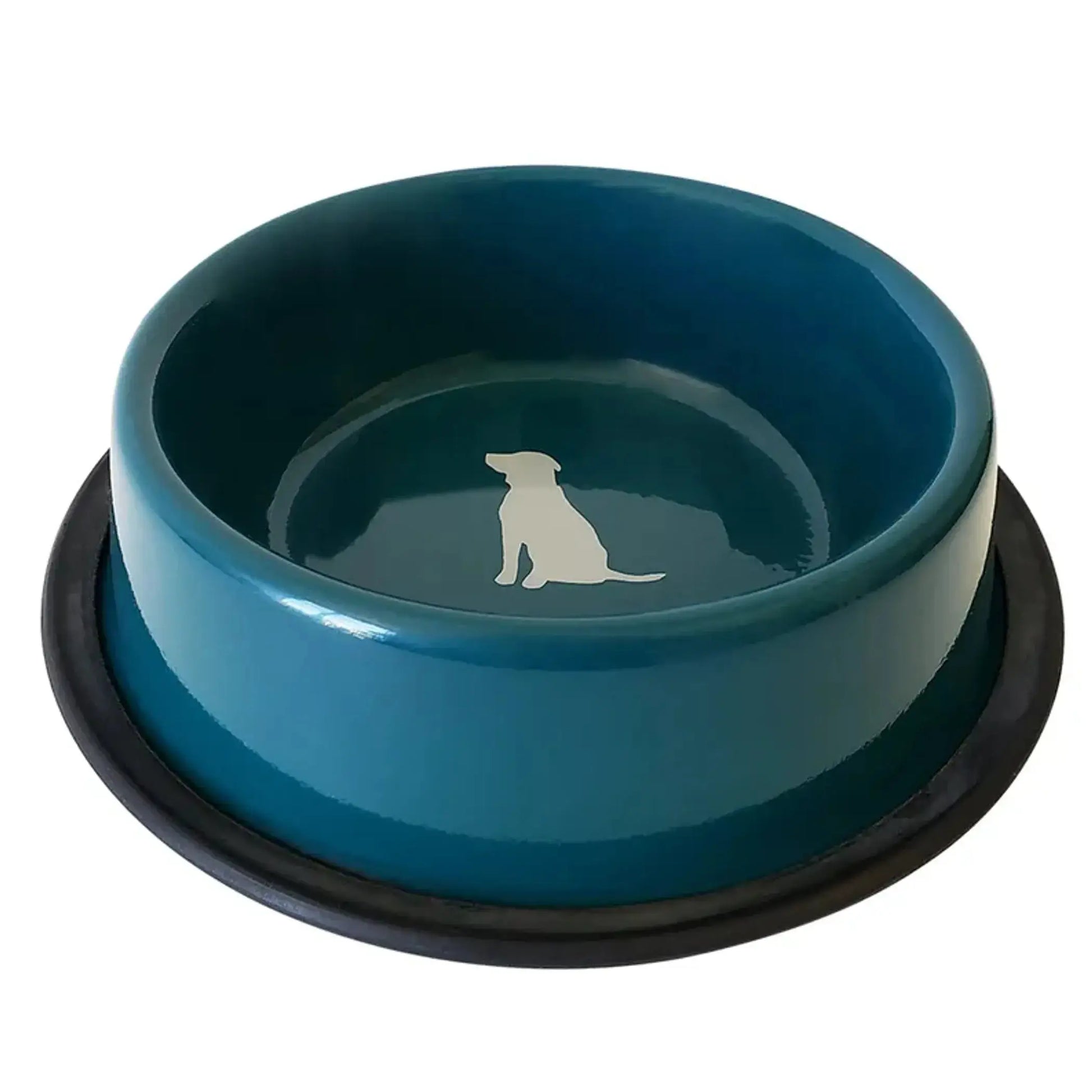 Nonskid Dog Bowl with Cool Gray Dog Silhouette American Pet Supplies