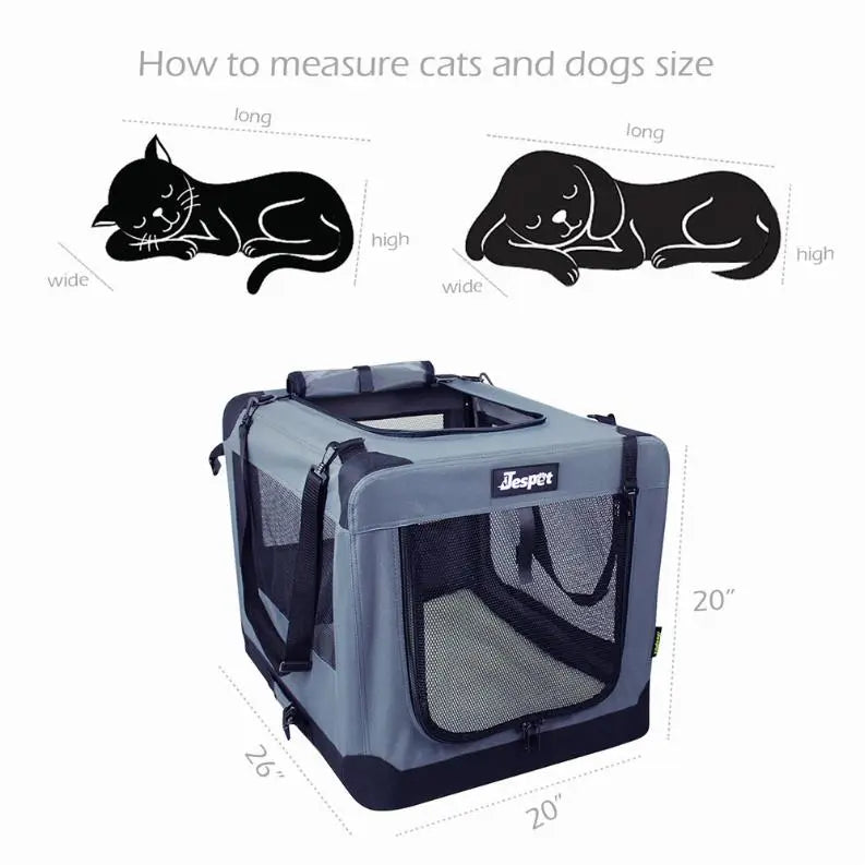 JESPET Soft Pet Crates Kennel, 3 Door Soft Sided Folding Travel Pet Carrier with Straps and Fleece Mat for Dogs, Cats, Rabbits, Indoor/Outdoor Use with Grey, Blue & Beige, Black BearwoodEssentials-Elevated Pet Feeders