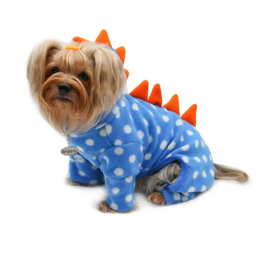 Polka Dots DINO Fleece Hooded Bodysuit/Pajamas BearwoodEssentials-Elevated Pet Feeders