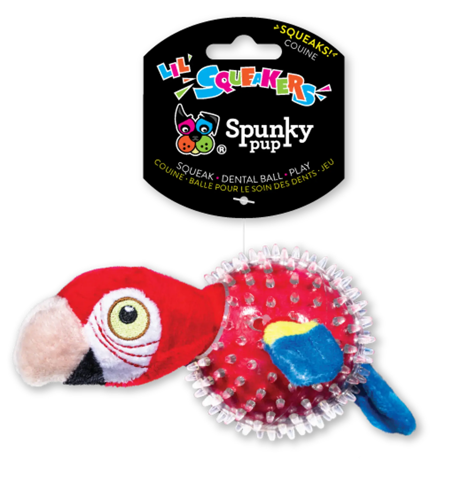 Parrot in Clear Spiky Ball Spunky Pup Dog Toys