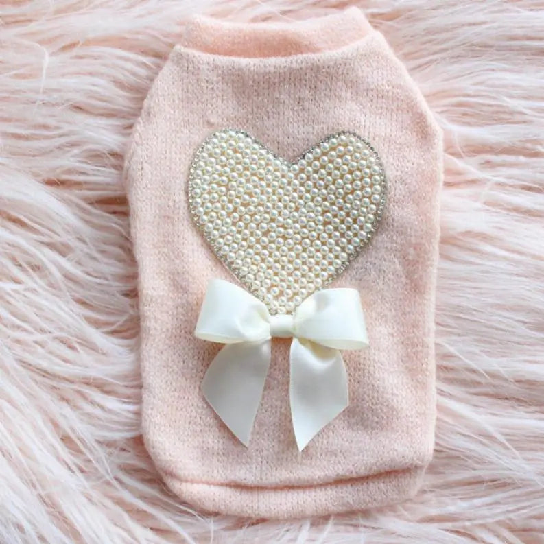 Pearl Heart Sweater BearwoodEssentials-Elevated Pet Feeders