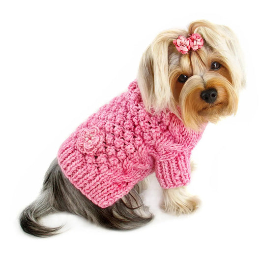 Pink Bobble Stitch Turtleneck Hand Knitted Sweater Klippo Pet Inc
