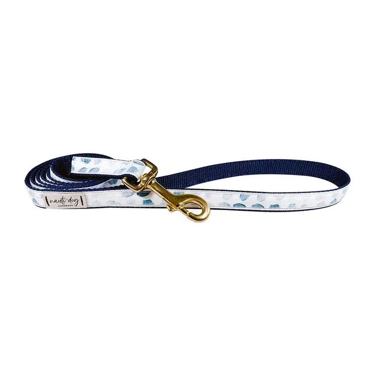 Raindrop Spring Watercolor Blue Herringbone Ribbon Dog Leash BearwoodEssentials-Elevated Pet Feeders