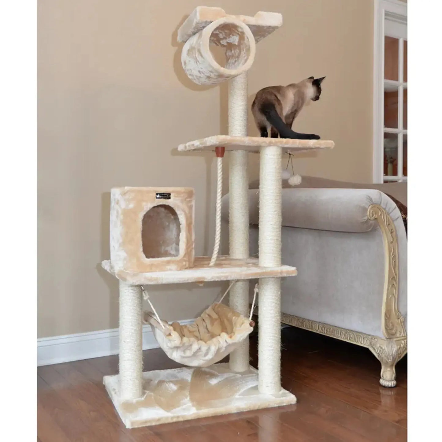 Real Wood 62" Cat tree With Scratch posts, Hammock for Cats AeroMark