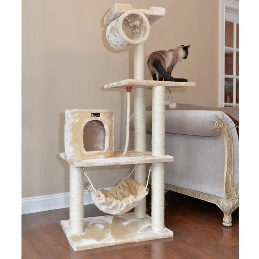 Real Wood 62" Cat tree With Scratch posts, Hammock for Cats BearwoodEssentials-Elevated Pet Feeders