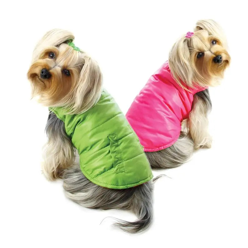 Reversible Parka Vest with Ruffle Trims BearwoodEssentials-Elevated Pet Feeders