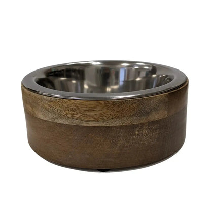 Stainless Steel Dog Bowl with Cylindrical Mango Wood Holder American Pet Supplies