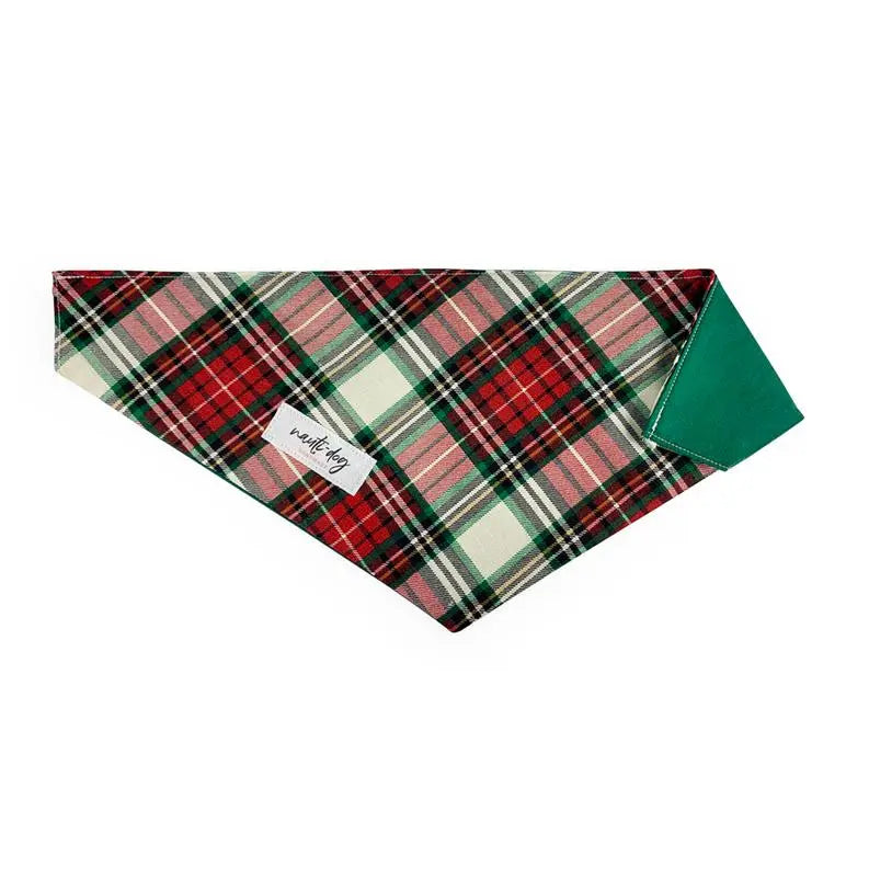 Sullivan Christmas Scottish Red & Green Tartan Plaid Over-the-collar Dog Bandana BearwoodEssentials-Elevated Pet Feeders