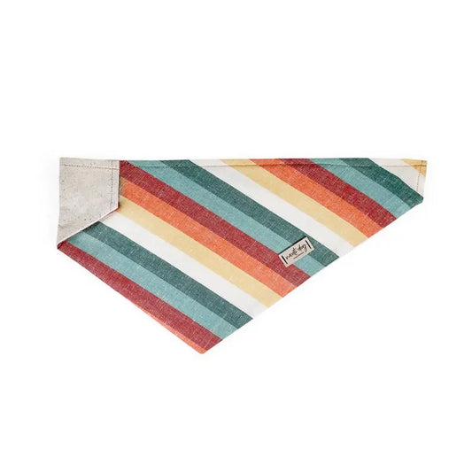 Sunset Retro-mod Stripe Linen Over-the-collar Dog Bandana BearwoodEssentials-Elevated Pet Feeders