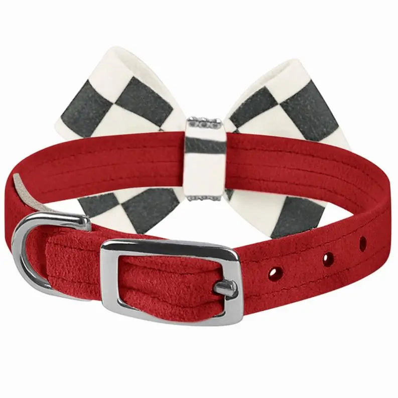 Susan Lanci Designs Windsor Check Nouveau Bow Collar BearwoodEssentials-Elevated Pet Feeders