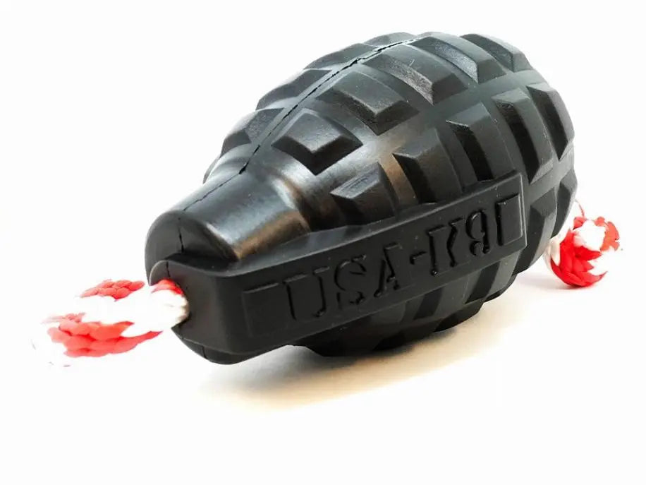 USA-K9 Grenade Durable Rubber Chew Toy, Treat Dispenser, Reward Toy, Tug Toy, and Retrieving Toy BearwoodEssentials-Elevated Pet Feeders