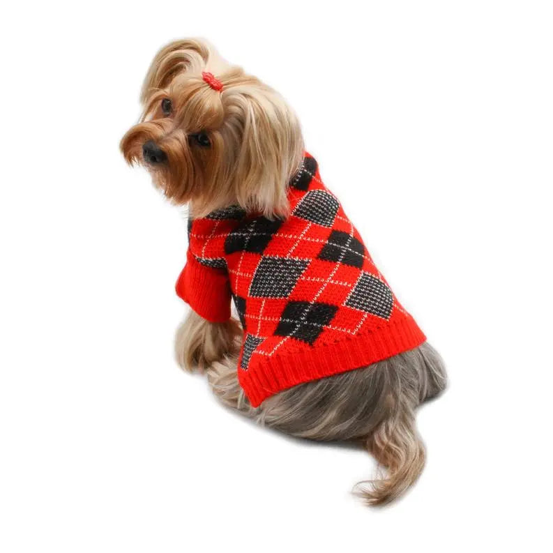 Argyle Turtleneck Sweater in Red/Black/White BearwoodEssentials-Elevated Pet Feeders