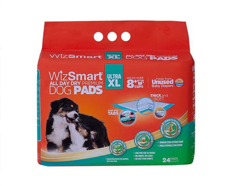 WizSmart All Day Dry Dog Pads Ultra 30 Count BearwoodEssentials-Elevated Pet Feeders