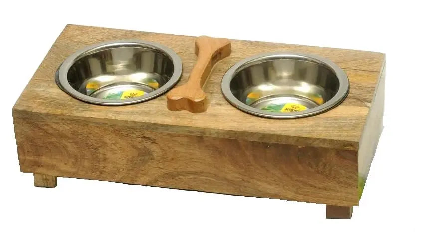 Wooden Double Diner with Bone BearwoodEssentials-Elevated Pet Feeders