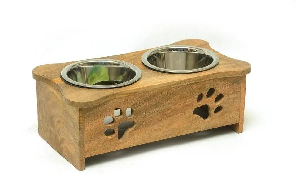 Wooden Double Diner with Paw Design BearwoodEssentials-Elevated Pet Feeders