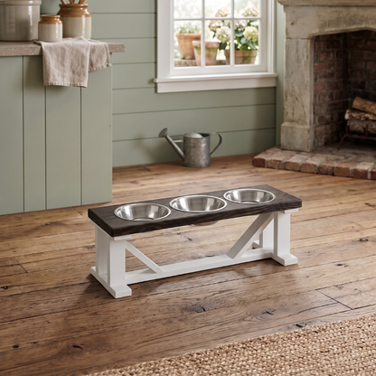 3 Bowl Dog Feeder and Stand Best Triple Diner Feeder For Your Pet - White Base BearwoodEssentials-Elevated Pet Feeders