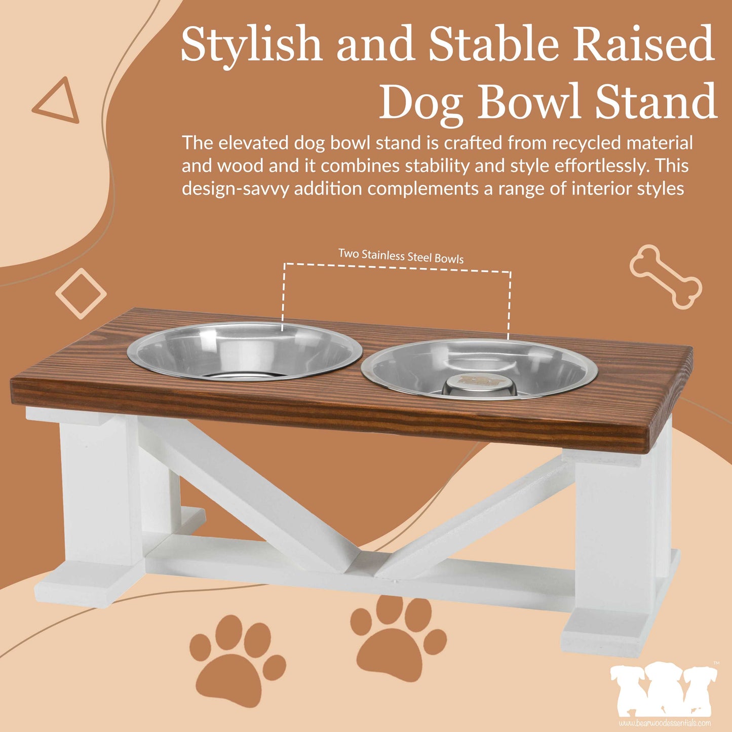Elevated Dog Bowl, Classic Farmhouse, With Slow Feeder Option, White Base